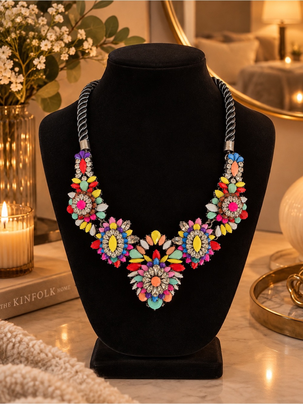 Multicolor Statement Floral Bib Necklace - Women Jewelry